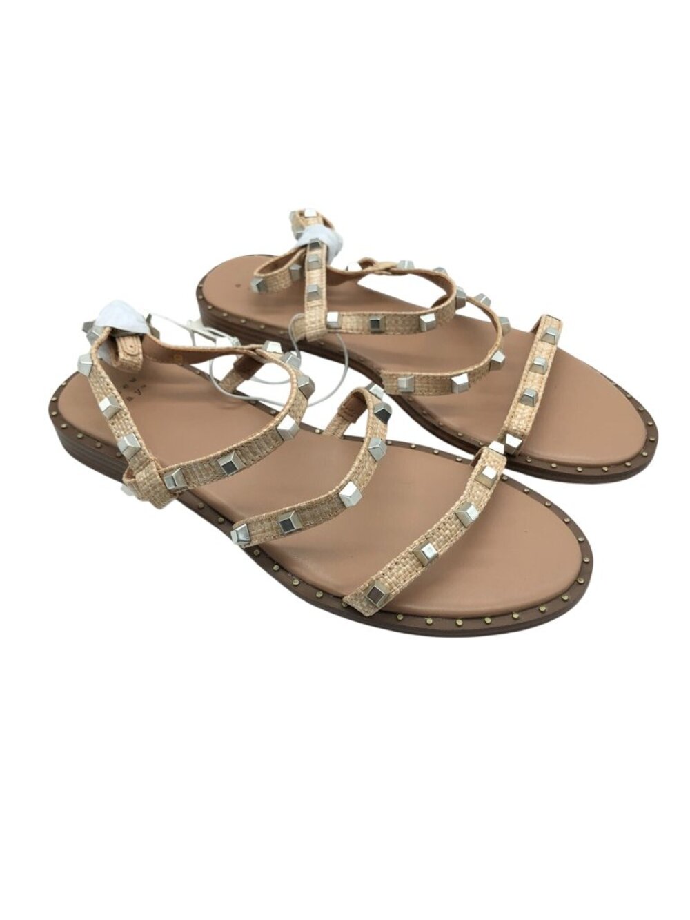 A New Day Womens Astrid Sandals Faux Leather Studded Ankle Strap Beige 8W Wide - Picture 1 of 6